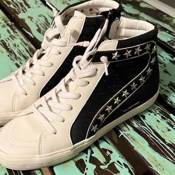 Vintage Havana Black and Cream High-Top Sneakers - Picture 2 of 7
